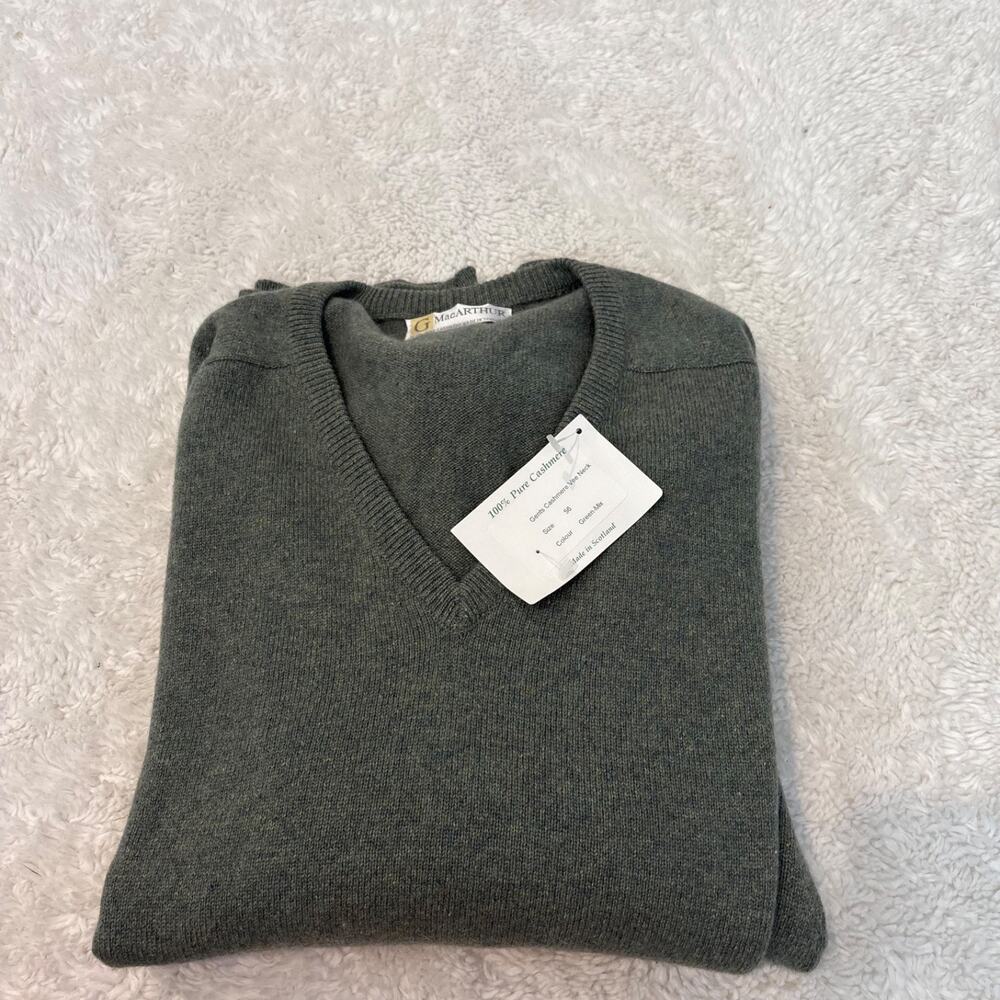 G MacArthur Mens Green Cashmere Sweater Made in Scotland 3Xl Preppy Country Club